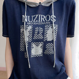 Fashionable Versatile Hooded Short-sleeve Knit Top - liwisi