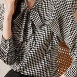 Stylish Houndstooth Ruffled Shirt