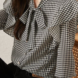 Stylish Houndstooth Ruffled Shirt