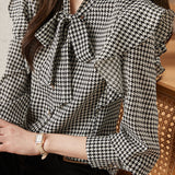 Stylish Houndstooth Ruffled Shirt