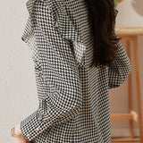 Stylish Houndstooth Ruffled Shirt