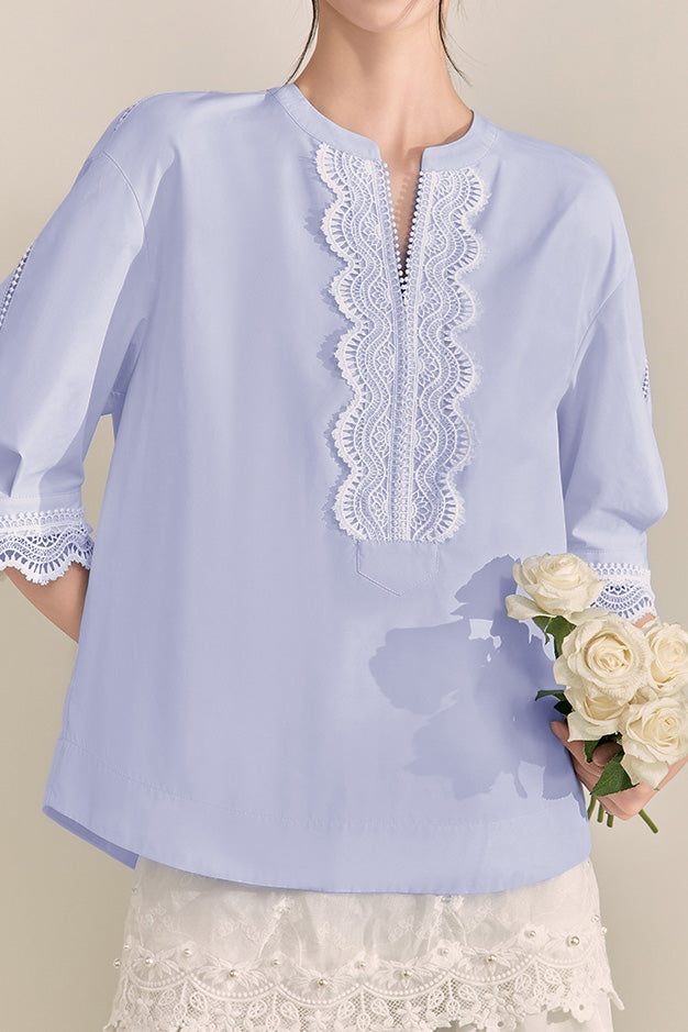 French Color-Blocking Floral Elegant Loose Shirt - liwisi