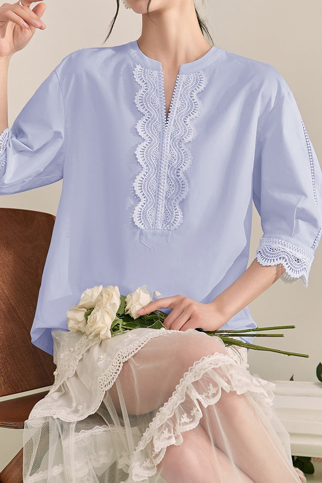 French Color-Blocking Floral Elegant Loose Shirt - liwisi