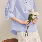 French Color-Blocking Floral Elegant Loose Shirt - liwisi
