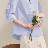 French Color-Blocking Floral Elegant Loose Shirt - liwisi