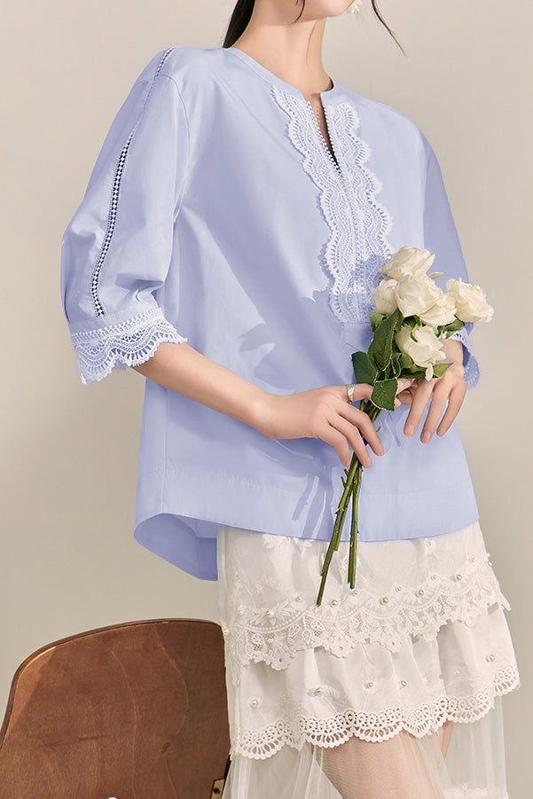 French Color-Blocking Floral Elegant Loose Shirt - liwisi