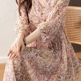 Elegant Floral Print Short-Sleeve (5/8 Length) Dress