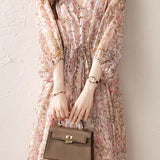 Elegant Floral Print Short-Sleeve (5/8 Length) Dress
