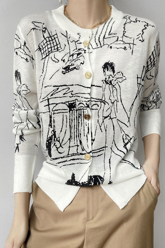 Versatile Printed Long-Sleeve Knit Cardigan - liwisi