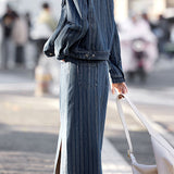 Fashionable Minimalist Striped Long-Sleeve Denim Jacket - liwisi