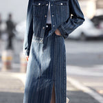 Fashionable Minimalist Striped Long-Sleeve Denim Jacket - liwisi