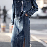 Fashionable Minimalist Striped Long-Sleeve Denim Jacket - liwisi