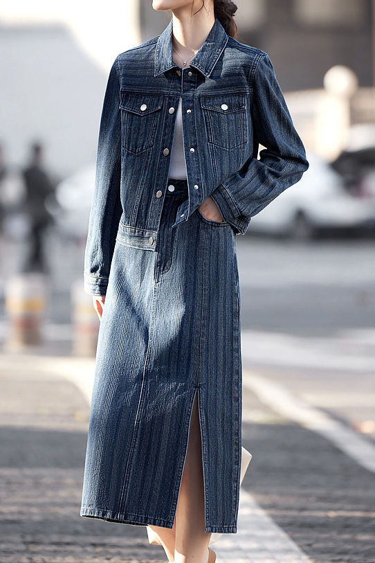 Fashionable Minimalist Striped Long-Sleeve Denim Jacket - liwisi