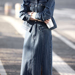 Fashionable Minimalist Striped Long-Sleeve Denim Jacket - liwisi