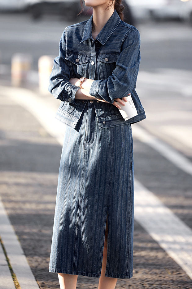 Fashionable Minimalist Striped Long-Sleeve Denim Jacket - liwisi