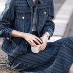 Fashionable Minimalist Striped Long-Sleeve Denim Jacket - liwisi