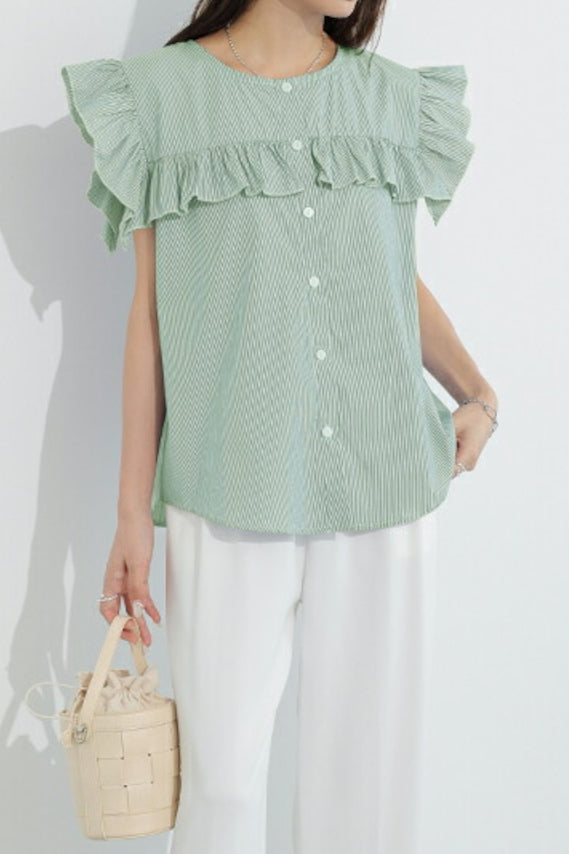 Casual Striped Ruffled Shirt - liwisi