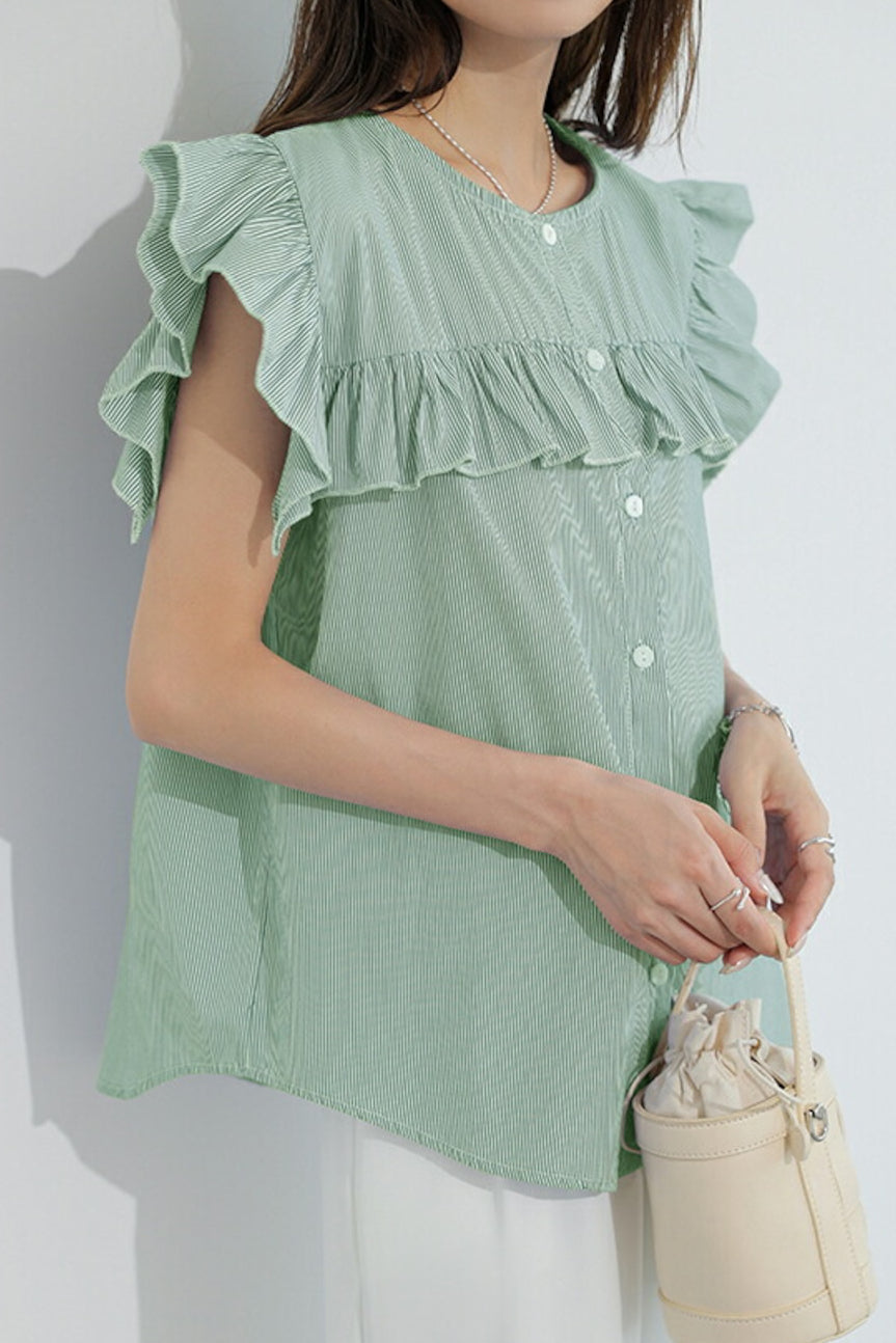 Casual Striped Ruffled Shirt - liwisi