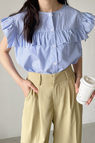 Casual Striped Ruffled Shirt - liwisi