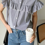 Casual Striped Ruffled Shirt - liwisi