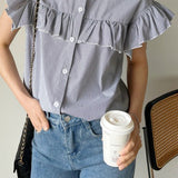 Casual Striped Ruffled Shirt - liwisi
