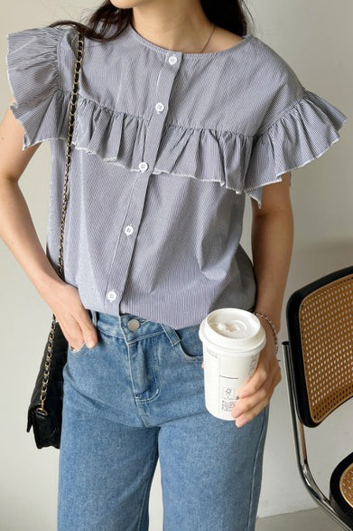 Casual Striped Ruffled Shirt - liwisi
