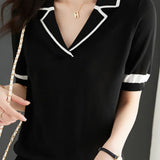 Minimalist Color Block Polo Knit Top