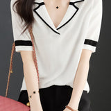 Minimalist Color Block Polo Knit Top