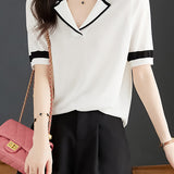 Minimalist Color Block Polo Knit Top