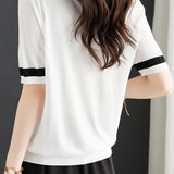 Minimalist Color Block Polo Knit Top