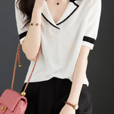Minimalist Color Block Polo Knit Top