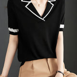 Minimalist Color Block Polo Knit Top