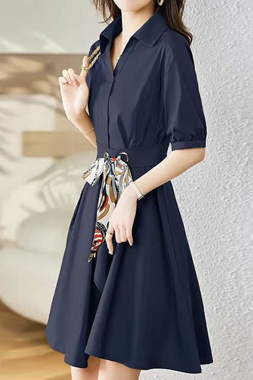 Stylish V-Neck Tie-Waist Dress - liwisi