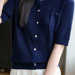 Simple Paneled Short-Sleeve Knit Top - liwisi