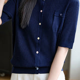 Simple Paneled Short-Sleeve Knit Top - liwisi