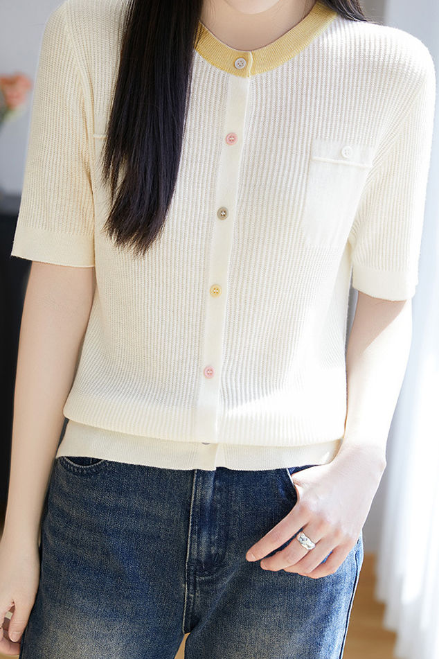 Simple Paneled Short-Sleeve Knit Top - liwisi