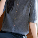 Simple Paneled Short-Sleeve Knit Top - liwisi