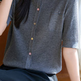 Simple Paneled Short-Sleeve Knit Top - liwisi