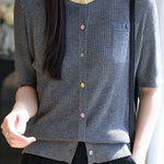 Simple Paneled Short-Sleeve Knit Top - liwisi