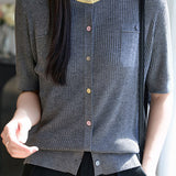 Simple Paneled Short-Sleeve Knit Top - liwisi