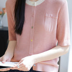 Simple Paneled Short-Sleeve Knit Top - liwisi
