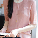 Simple Paneled Short-Sleeve Knit Top - liwisi
