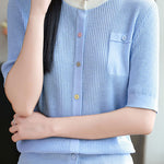 Simple Paneled Short-Sleeve Knit Top - liwisi