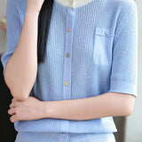 Simple Paneled Short-Sleeve Knit Top - liwisi