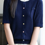 Simple Paneled Short-Sleeve Knit Top - liwisi