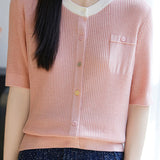 Simple Paneled Short-Sleeve Knit Top - liwisi