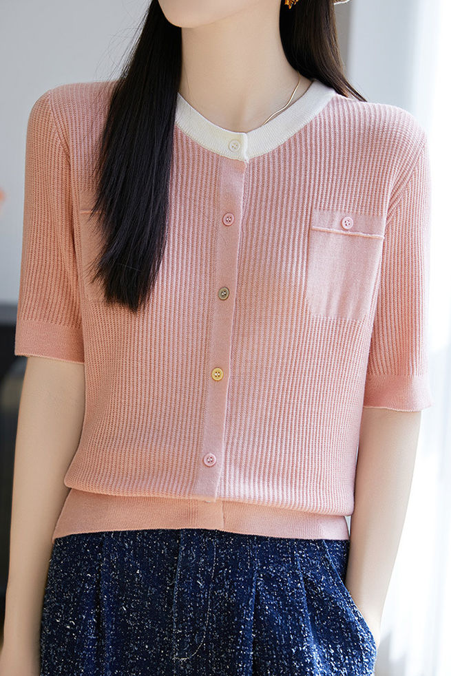 Simple Paneled Short-Sleeve Knit Top - liwisi