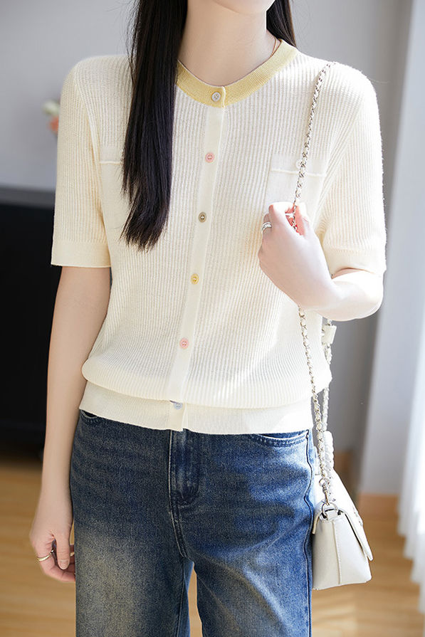 Simple Paneled Short-Sleeve Knit Top - liwisi