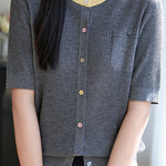 Simple Paneled Short-Sleeve Knit Top - liwisi