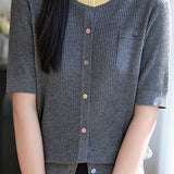 Simple Paneled Short-Sleeve Knit Top - liwisi